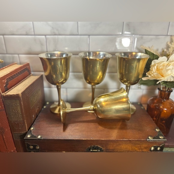 Set of 4 Vintage Brass Goblets Wine Glasses by Genin-Trudeau Made in Canada - Picture 2 of 8